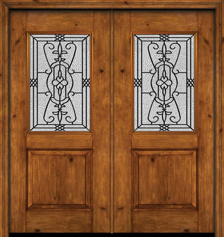 WDMA 60x80 Door (5ft by 6ft8in) Exterior Cherry Alder Rustic Plain Panel 1/2 Lite Double Entry Door Jacinto Glass 1