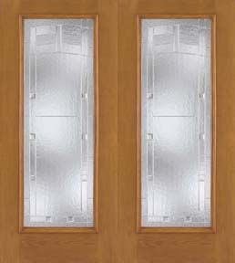 WDMA 60x80 Door (5ft by 6ft8in) Exterior Oak Fiberglass Impact Door Full Lite Saratoga 6ft8in Double 1