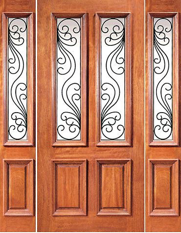 WDMA 60x96 Door (5ft by 8ft) Exterior Mahogany Twin Lite Entry Door with Two Side lights 1