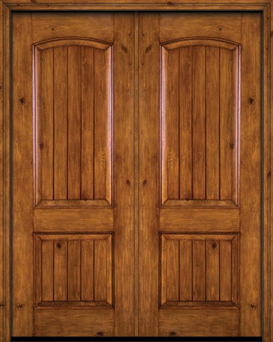 WDMA 60x96 Door (5ft by 8ft) Exterior Knotty Alder 96in Alder Rustic V-Grooved Panel Double Entry Door 1