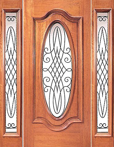 WDMA 60x96 Door (5ft by 8ft) Exterior Mahogany Oval Door Two Sidelights Door Decorative Ironwork 1