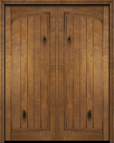 WDMA 60x96 Door (5ft by 8ft) Exterior Barn Mahogany Rustic Arch Panel V-Grooved Plank or Interior Double Door 1