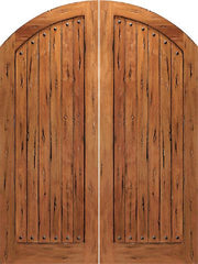 WDMA 60x96 Door (5ft by 8ft) Exterior Tropical Hardwood RS-1150 Arch Top Plank 1-Panel Rustic Hardwood Entry Double Door w Clavos 1