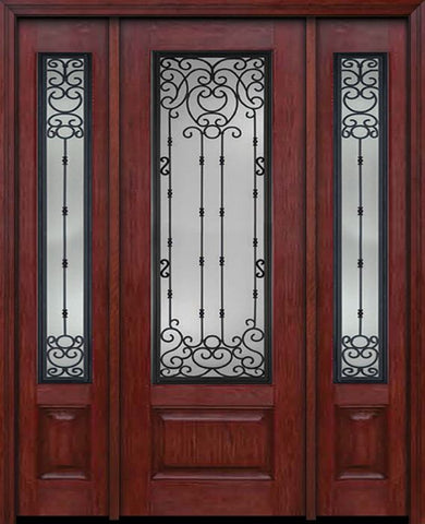 WDMA 60x96 Door (5ft by 8ft) Exterior Cherry 96in 3/4 Lite Single Entry Door Sidelights Belle Meade Glass 1