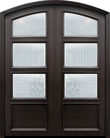 WDMA 60x96 Door (5ft by 8ft) Exterior 96in ThermaPlus Steel 1 panel Arch Top 3 Lite Continental Double Door w/ Beveled Glass 1