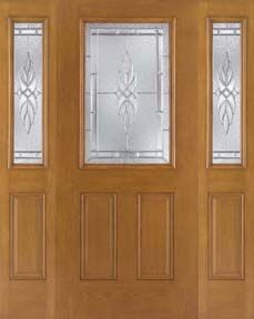 WDMA 62x80 Door (5ft2in by 6ft8in) Exterior Oak Fiberglass Door 1/2 Lite Kensington 6ft8in 2 Sidelight 1