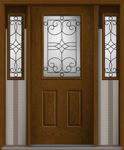WDMA 62x80 Door (5ft2in by 6ft8in) Exterior Oak Salinas Half Lite 2 Panel Fiberglass Door 2 Side 1