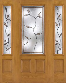 WDMA 62x80 Door (5ft2in by 6ft8in) Exterior Oak Fiberglass Door 3/4 Lite Avonlea 6ft8in 2 Sidelight 1