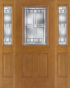 WDMA 62x80 Door (5ft2in by 6ft8in) Exterior Oak Fiberglass Impact Door 1/2 Lite Saratoga 6ft8in 2 Sidelight 1