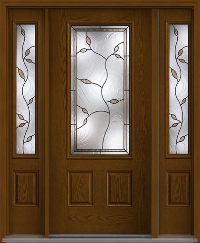 WDMA 62x80 Door (5ft2in by 6ft8in) Exterior Oak Avonlea 3/4 Lite 2 Panel Fiberglass Door 2 Sides 1