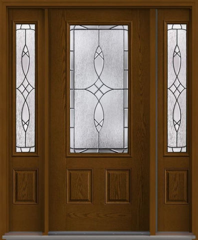 WDMA 62x80 Door (5ft2in by 6ft8in) Exterior Oak Blackstone 3/4 Lite 2 Panel Fiberglass Door 2 Sides 1