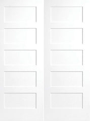 WDMA 64x80 Door (5ft4in by 6ft8in) Interior Swing Pine 80in Primed 5 Panel Shaker Double Door | 4107E 1
