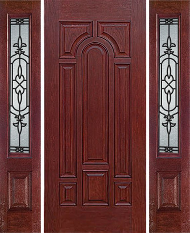 WDMA 64x80 Door (5ft4in by 6ft8in) Exterior Cherry Center Arch Panel Solid Single Entry Door Sidelights JA Glass 1