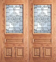 WDMA 64x80 Door (5ft4in by 6ft8in) Exterior Mahogany Celtic Design Decorative Glass 3-Panel 1/2 Lite Front Double Door 1