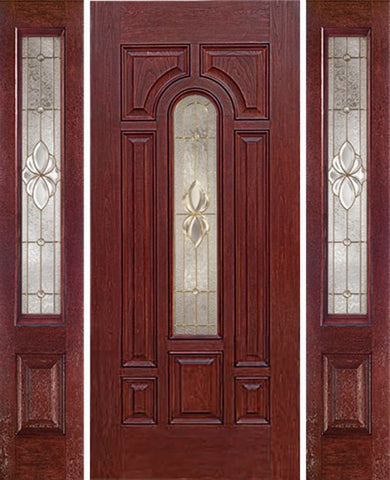 WDMA 64x80 Door (5ft4in by 6ft8in) Exterior Cherry Center Arch Lite Single Entry Door Sidelights HM Glass 1