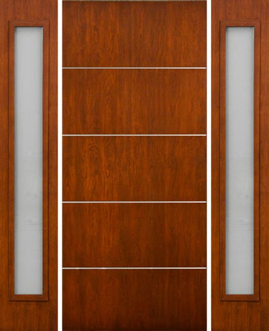 WDMA 64x80 Door (5ft4in by 6ft8in) Exterior Cherry Contemporary Lines Horizontal Aluminum Bar Single Entry Door Sidelights 1