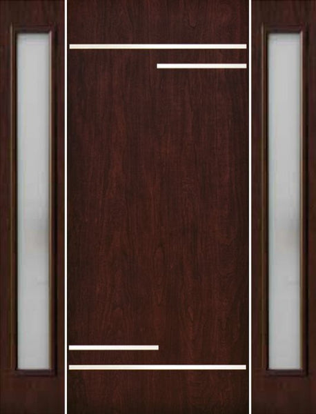WDMA 64x80 Door (5ft4in by 6ft8in) Exterior Cherry Contemporary Stainless Steel Bars Single Fiberglass Entry Door Sidelights FC674SS 1