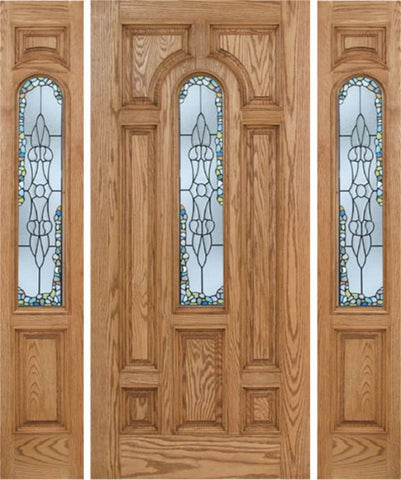 WDMA 64x80 Door (5ft4in by 6ft8in) Exterior Oak Carrick Single Door/2side w/ Tiffany Glass - 6ft8in Tall 1