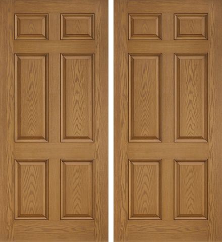 WDMA 64x80 Door (5ft4in by 6ft8in) Exterior Oak 6 Panel Classic-Craft Collection Double Door 1