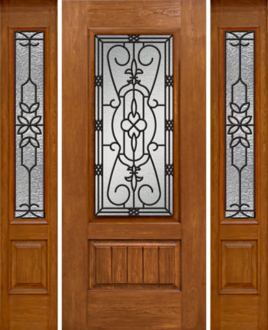 WDMA 64x80 Door (5ft4in by 6ft8in) Exterior Cherry Plank Panel 3/4 Lite Single Entry Door Sidelights 3/4 Lite w/ MD Glass 1