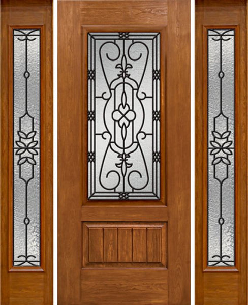 WDMA 64x80 Door (5ft4in by 6ft8in) Exterior Cherry Plank Panel 3/4 Lite Single Entry Door Sidelights Full Lite w/ MD Glass 1