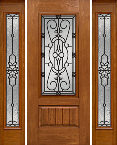 WDMA 64x80 Door (5ft4in by 6ft8in) Exterior Cherry Plank Panel 3/4 Lite Single Entry Door Sidelights Full Lite w/ MD Glass 1