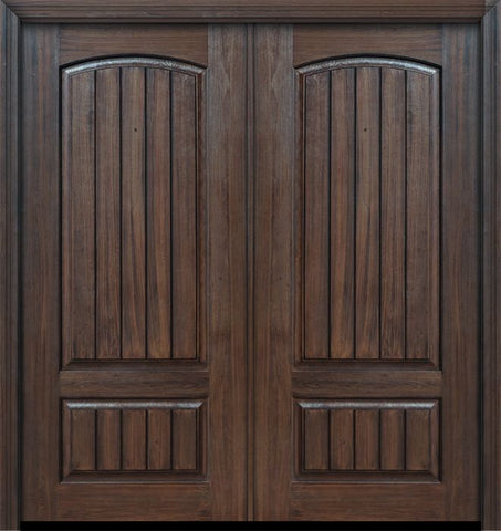 WDMA 64x80 Door (5ft4in by 6ft8in) Exterior Cherry IMPACT | 80in Double 2 Panel Arch V-Grooved or Knotty Alder Door 1