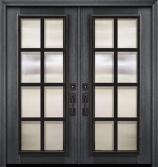 WDMA 64x80 Door (5ft4in by 6ft8in) Exterior Mahogany 80in Double Full Lite Minimal Steel Grille Portobello Door 1