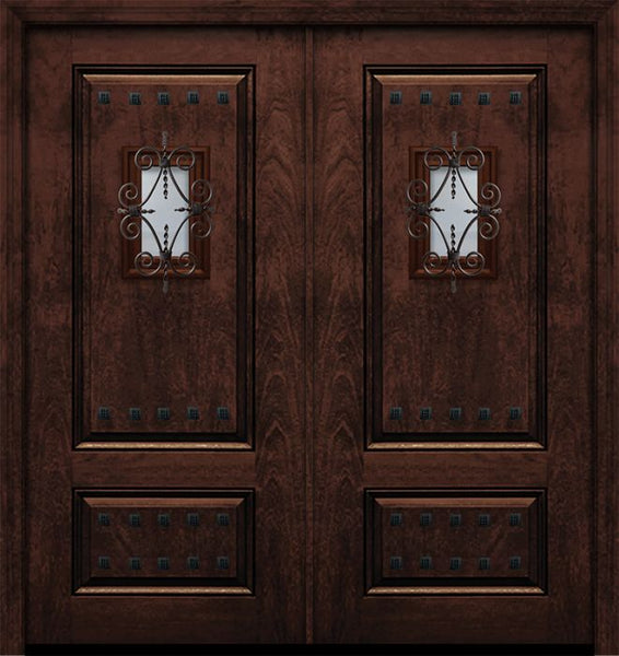 WDMA 64x80 Door (5ft4in by 6ft8in) Exterior Mahogany IMPACT | 80in Double 2 Panel Square Door with Speakeasy / Clavos 1