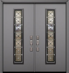 WDMA 64x80 Door (5ft4in by 6ft8in) Exterior Smooth 80in Double Malibu Solid Contemporary Door with Speakeasy 1