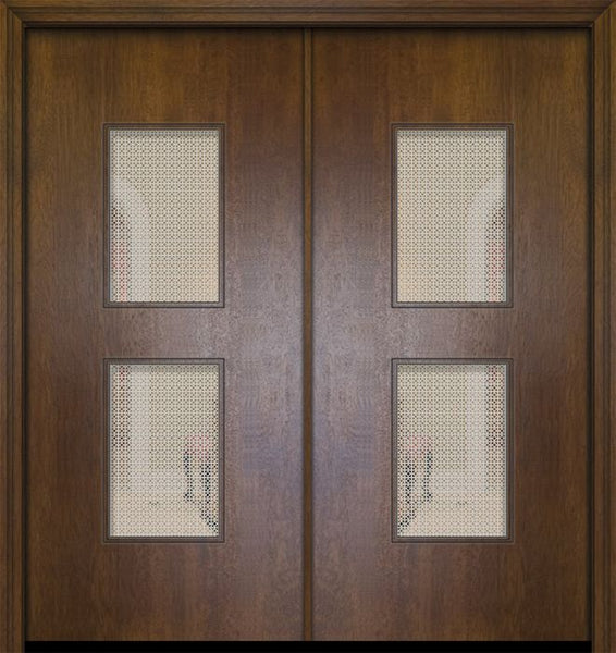 WDMA 64x80 Door (5ft4in by 6ft8in) Exterior Mahogany 80in Double Newport Contemporary Door w/Metal Grid 1