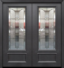 WDMA 64x80 Door (5ft4in by 6ft8in) Exterior 80in ThermaPlus Steel Cantania 1 Panel 3/4 Lite Double Door 1