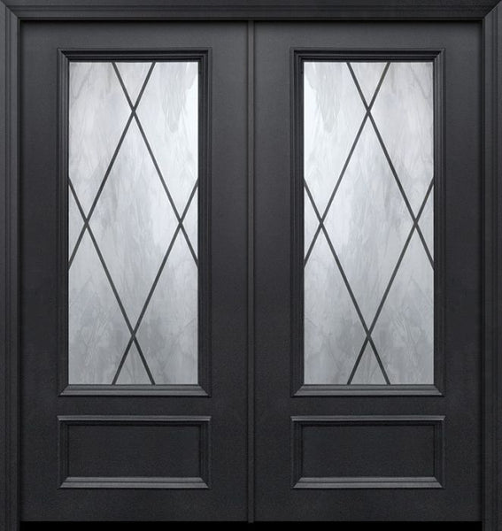 WDMA 64x80 Door (5ft4in by 6ft8in) Exterior 80in ThermaPlus Steel Sandringham 1 Panel 3/4 Lite Double Door 1