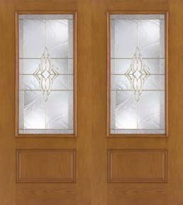 WDMA 64x80 Door (5ft4in by 6ft8in) Exterior Oak Fiberglass Impact Door 3/4 Lite Wellesley 6ft8in Double 1