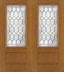 WDMA 64x80 Door (5ft4in by 6ft8in) Exterior Oak Fiberglass Impact Door 3/4 Lite Crystalline 6ft8in Double 1