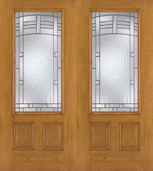 WDMA 64x80 Door (5ft4in by 6ft8in) Exterior Oak Fiberglass Impact Door 3/4 Lite Maple Park 6ft8in Double 1