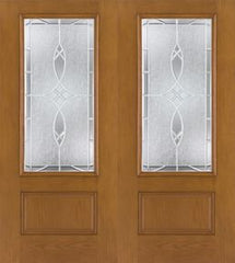 WDMA 64x80 Door (5ft4in by 6ft8in) Exterior Oak Fiberglass Impact Door 3/4 Lite Blackstone 6ft8in Double 1
