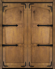WDMA 64x84 Door (5ft4in by 7ft) Interior Swing Mahogany Arch Top 2 Panel Rustic-Old World Home Style Exterior or Double Door with Corner Straps / Straps 2
