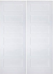 WDMA 64x96 Door (5ft4in by 8ft) Interior Swing Smooth 96in 6 Panel Primed Shaker 1-3/4in Double Door 1