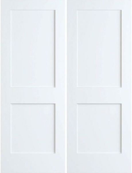 WDMA 64x96 Door (5ft4in by 8ft) Interior Swing Pine 96in Primed 2 Panel Shaker Double Doors | 4102E 1