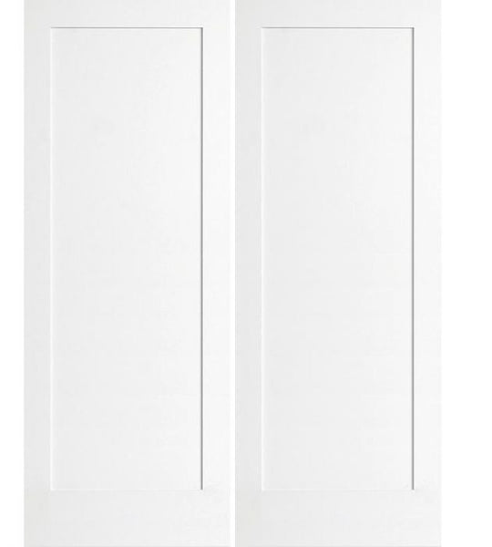 WDMA 64x96 Door (5ft4in by 8ft) Interior Swing Pine 96in Primed 1 Panel Shaker Double Door | 4020E 1