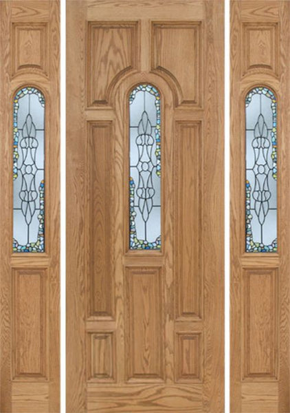 WDMA 64x96 Door (5ft4in by 8ft) Exterior Oak Carrick Single Door/2side w/ Tiffany Glass - 8ft Tall 1