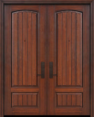 WDMA 64x96 Door (5ft4in by 8ft) Exterior Cherry 96in Double 2 Panel Arch V-Grooved or Knotty Alder Door 1