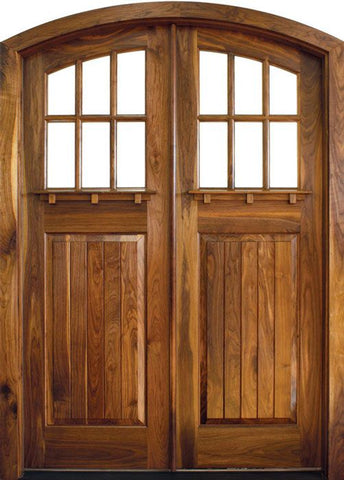 WDMA 64x96 Door (5ft4in by 8ft) Exterior Swing Mahogany Craftsman Linville 6 Lite Double Door/Arch Top 1