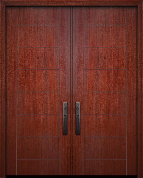 WDMA 64x96 Door (5ft4in by 8ft) Exterior Mahogany IMPACT | 96in Double Brentwood Solid Contemporary Door 1