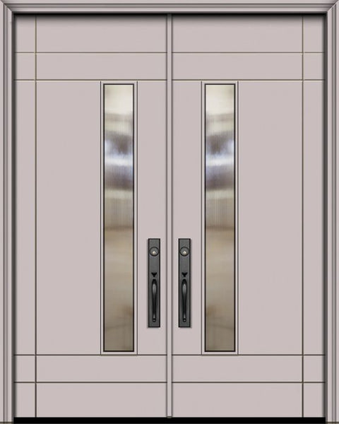 WDMA 64x96 Door (5ft4in by 8ft) Exterior Smooth 96in Double Santa Barbara Solid Contemporary Door w/Textured Glass 1
