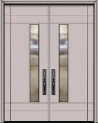 WDMA 64x96 Door (5ft4in by 8ft) Exterior Smooth 96in Double Santa Barbara Solid Contemporary Door w/Textured Glass 1
