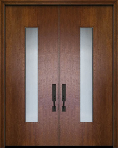 WDMA 64x96 Door (5ft4in by 8ft) Exterior Mahogany 96in Double Malibu Solid Contemporary Door w/Textured Glass 1