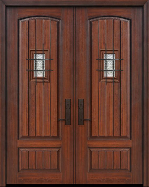 WDMA 64x96 Door (5ft4in by 8ft) Exterior Cherry IMPACT | 96in Double 2 Panel Arch V-Grooved or Knotty Alder Door with Speakeasy 1