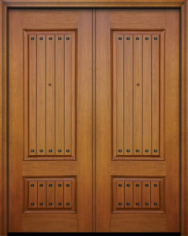 WDMA 64x96 Door (5ft4in by 8ft) Exterior Mahogany 96in Double 2 Panel Square V-Grooved Door with Clavos 1